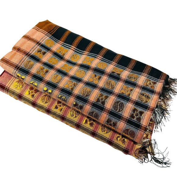 2 Plaid Decorative Tablecloth Black Orange Red Green Metallic Appliqués u - Picture 10 of 11